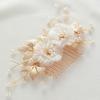 imageSWEETV 3Pcs Bridal Hair Pins White Flower Bride Hair Pieces Wedding Hair Side Combs Floral Headpieces Accessories Fall Beach Clip for Brides Bridesmaids Women GirlsGold