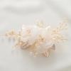 imageSWEETV 3Pcs Bridal Hair Pins White Flower Bride Hair Pieces Wedding Hair Side Combs Floral Headpieces Accessories Fall Beach Clip for Brides Bridesmaids Women GirlsRose Gold