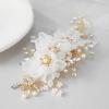 imageSWEETV 3Pcs Bridal Hair Pins White Flower Bride Hair Pieces Wedding Hair Side Combs Floral Headpieces Accessories Fall Beach Clip for Brides Bridesmaids Women GirlsGold02