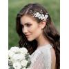 imageSWEETV 3Pcs Bridal Hair Pins White Flower Bride Hair Pieces Wedding Hair Side Combs Floral Headpieces Accessories Fall Beach Clip for Brides Bridesmaids Women GirlsPinsGold01