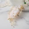 imageSWEETV 3Pcs Bridal Hair Pins White Flower Bride Hair Pieces Wedding Hair Side Combs Floral Headpieces Accessories Fall Beach Clip for Brides Bridesmaids Women GirlsWhite Gold