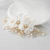 imageSWEETV 3Pcs Bridal Hair Pins White Flower Bride Hair Pieces Wedding Hair Side Combs Floral Headpieces Accessories Fall Beach Clip for Brides Bridesmaids Women GirlsGold02