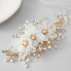 imageSWEETV 3Pcs Bridal Hair Pins White Flower Bride Hair Pieces Wedding Hair Side Combs Floral Headpieces Accessories Fall Beach Clip for Brides Bridesmaids Women GirlsGold02