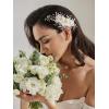 imageSWEETV 3Pcs Bridal Hair Pins White Flower Bride Hair Pieces Wedding Hair Side Combs Floral Headpieces Accessories Fall Beach Clip for Brides Bridesmaids Women GirlsGold02