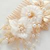 imageSWEETV 3Pcs Bridal Hair Pins White Flower Bride Hair Pieces Wedding Hair Side Combs Floral Headpieces Accessories Fall Beach Clip for Brides Bridesmaids Women GirlsGold