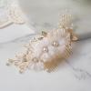 imageSWEETV 3Pcs Bridal Hair Pins White Flower Bride Hair Pieces Wedding Hair Side Combs Floral Headpieces Accessories Fall Beach Clip for Brides Bridesmaids Women GirlsWhite Gold