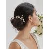 imageSWEETV 7 Pieces Bride Hair Accessories Pearl Wedding Hair Pins Leaf Bridal Hair Piece Vintage Hair Headpiece Leaf Hair Clips Jewelry for Women Bridesmaids Brides Flower GirlsSetCGold