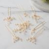 imageSWEETV 7 Pieces Bride Hair Accessories Pearl Wedding Hair Pins Leaf Bridal Hair Piece Vintage Hair Headpiece Leaf Hair Clips Jewelry for Women Bridesmaids Brides Flower GirlsSetBGold