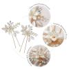 imageSWEETV Hair Pins for Brides Handmade Beaded Wedding Hair Pieces for Brides Bridesmaid Set of 2 354 x 197 inches White Ceramic Flower and Light Rose Gold Plated Leaves Hair Clip