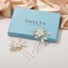 imageSWEETV Hair Pins for Brides Handmade Beaded Wedding Hair Pieces for Brides Bridesmaid Set of 2 354 x 197 inches White Ceramic Flower and Light Rose Gold Plated Leaves Hair Clip
