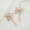imageSWEETV Hair Pins for Brides Handmade Beaded Wedding Hair Pieces for Brides Bridesmaid Set of 2 354 x 197 inches White Ceramic Flower and Light Rose Gold Plated Leaves Hair Clip