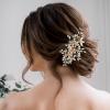 imageSWEETV Handmade Wedding Hair CombPearl Flower Bridal Hair Clip Hair Accessories for Women WeddingGold