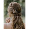 imageSWEETV 2 Pieces Bridal Wedding Hair Pins Flower Pearls Clips Crystal Headpiece Gold Accessories Leaf Bobby Pins Jewelry for Bridesmaids Party Piece Women and GirlsGold01