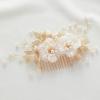 imageSWEETV 3Pcs Bridal Hair Pins White Flower Bride Hair Pieces Wedding Hair Side Combs Floral Headpieces Accessories Fall Beach Clip for Brides Bridesmaids Women GirlsGold