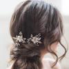 imageSWEETV Hair Pins for Brides Handmade Beaded Wedding Hair Pieces for Brides Bridesmaid Set of 2 354 x 197 inches White Ceramic Flower and Light Rose Gold Plated Leaves Hair Clip