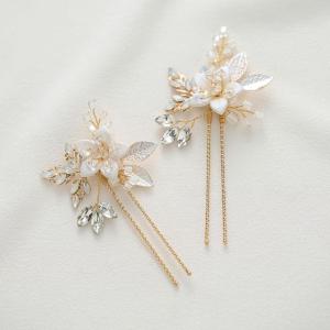 imageSWEETV 2Pcs Handmade Wedding Hair PinsFlower Bridal Hair PinBeaded Wedding Hair Accessories for Brides1Gold