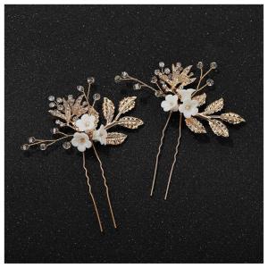 imageSWEETV 2Pcs Wedding Hair Pins Rhinestone Bridal Wedding Hair Accessories Hair Pieces for Brides BridesmiadGoldGold