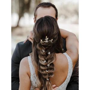 imageSWEETV 7 Pieces Bride Hair Accessories Pearl Wedding Hair Pins Leaf Bridal Hair Piece Vintage Hair Headpiece Leaf Hair Clips Jewelry for Women Bridesmaids Brides Flower GirlsSetCGold