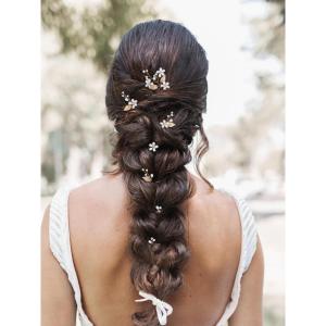 imageSWEETV 7 Pieces Bride Hair Accessories Pearl Wedding Hair Pins Leaf Bridal Hair Piece Vintage Hair Headpiece Leaf Hair Clips Jewelry for Women Bridesmaids Brides Flower GirlsSetAGold