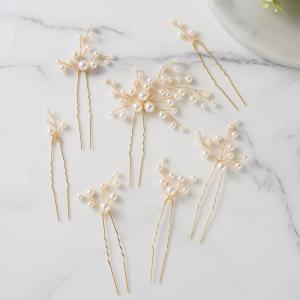 imageSWEETV 7 Pieces Bride Hair Accessories Pearl Wedding Hair Pins Leaf Bridal Hair Piece Vintage Hair Headpiece Leaf Hair Clips Jewelry for Women Bridesmaids Brides Flower GirlsSetBGold