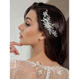 imageSWEETV Bride Wedding Hair Comb Rhinestone Bridal Accessories Pearl Hair Pieces Hair Clips and Side Comb for Women and GirlsSliver01