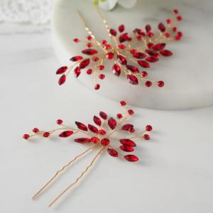 imageSWEETV Crystal Rhinestone Hair Comb Hair Jewelry for Brides and Women Pack of 2Red