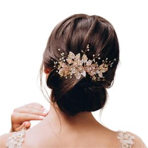 imageSWEETV Handmade Bridal Hair Comb Wedding Hair Accessory and Headpiece for Brides and Bridesmaids1Light Gold