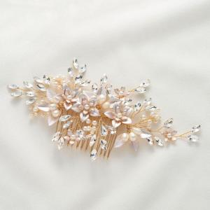 imageSWEETV Handmade Wedding Hair CombPearl Flower Bridal Hair Clip Hair Accessories for Women WeddingGold