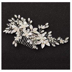 imageSWEETV Handmade Wedding Hair CombPearl Flower Bridal Hair Clip Hair Accessories for Women WeddingSilver Flower