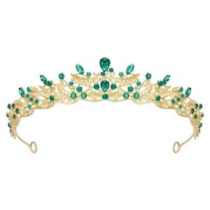 imageSWEETV Silver Tiara Crown for WomenPrincess Tiaras for GirlsCrystal Retro Hair Accessories for Wedding Birthday Prom Pageant QuinceaneraGoldGreen