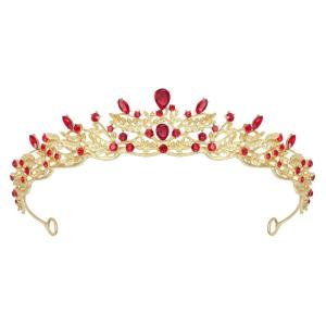 imageSWEETV Silver Tiara Crown for WomenPrincess Tiaras for GirlsCrystal Retro Hair Accessories for Wedding Birthday Prom Pageant QuinceaneraGoldRed