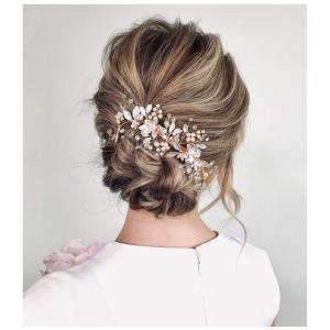imageSWEETV Wedding Hair Clip Comb Handmade Bridal Hair Accessories for Women Wedding Hair pieceSilver1Light Rose Gold