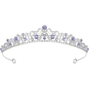 imageSWEETV Wedding Tiaras and Crowns Rhinestone Bridal Crown Princess Tiara Headpieces for Women and Flower Girls Bridgerton Hair Accessories for Birthday Prom QuinceaneraPurple