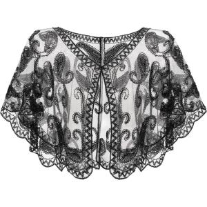 imageSWEETV Womens 1920s Flapper ShawlSequin Beaded Shawls and Wraps for Evening DressesPartyWeddingFormalHarlem nightBlack