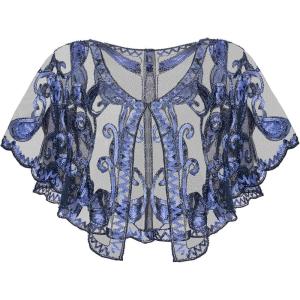imageSWEETV Womens 1920s Flapper ShawlSequin Beaded Shawls and Wraps for Evening DressesPartyWeddingFormalHarlem nightBlue