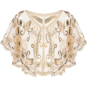 imageSWEETV Womens 1920s Flapper ShawlSequin Beaded Shawls and Wraps for Evening DressesPartyWeddingFormalHarlem nightChampagne