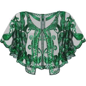 imageSWEETV Womens 1920s Flapper ShawlSequin Beaded Shawls and Wraps for Evening DressesPartyWeddingFormalHarlem nightGreen