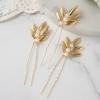 imageSWEETV 3 Pieces Gold Leaf Hair Pins Bride Hair Pins Pearl Bobby Pins Vintage Wedding Hair Accessories Bridesmaid Headpiece Bridal Hair Piece Jewelry for Women GirlsGoldA
