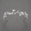 imageSWEETV Bridal Pearl Headband SilverLeaf Crystal Bridal Headpiece Wedding Hair Accessories Jewelry Tiara for Women Diameter 145 cm