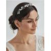 imageSWEETV Bridal Pearl Headband SilverLeaf Crystal Bridal Headpiece Wedding Hair Accessories Jewelry Tiara for Women Diameter 145 cm