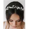 imageSWEETV Bridal Pearl Headband SilverLeaf Crystal Bridal Headpiece Wedding Hair Accessories Jewelry Tiara for Women Diameter 145 cm