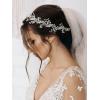 imageSWEETV Crystal Bridal Headpiece Silver Wedding Headband for Brides Pearl Hair Vine Rhinestone Hair Accessories for WomenSilver