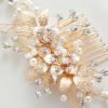 imageSWEETV Flower Bride Wedding Hair Comb Pearl Bridal Crystal Leaf Gold Headpiece Rhinestones Handmade Jewelry for Women and GirlsGold