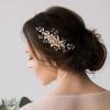imageSWEETV Flower Bride Wedding Hair Comb Pearl Bridal Crystal Leaf Gold Headpiece Rhinestones Handmade Jewelry for Women and GirlsGold