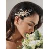 imageSWEETV Flower Bride Wedding Hair Comb Pearl Bridal Crystal Leaf Gold Headpiece Rhinestones Handmade Jewelry for Women and GirlsGold
