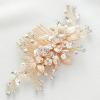imageSWEETV Flower Bride Wedding Hair Comb Pearl Bridal Crystal Leaf Gold Headpiece Rhinestones Handmade Jewelry for Women and GirlsGold
