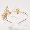 imageSWEETV FlowerLeaf Bridal Headband Gold Crystal Tiara for Women Pearl Wedding Headpieces for Bride Hair Accessories for Prom Birthday Party
