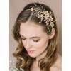 imageSWEETV FlowerLeaf Bridal Headband Gold Crystal Tiara for Women Pearl Wedding Headpieces for Bride Hair Accessories for Prom Birthday Party
