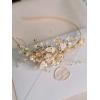 imageSWEETV FlowerLeaf Bridal Headband Gold Crystal Tiara for Women Pearl Wedding Headpieces for Bride Hair Accessories for Prom Birthday Party