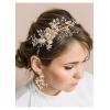 imageSWEETV FlowerLeaf Bridal Headband Gold Crystal Tiara for Women Pearl Wedding Headpieces for Bride Hair Accessories for Prom Birthday Party